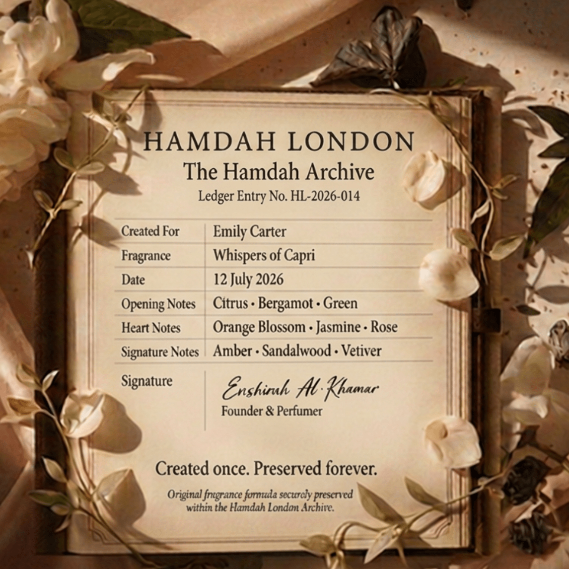 Your Fragrance Record - Hamdah London product_name -  luxury perfume by Hamdah London Your Fragrance Record by Hamdah London - British luxury fragrance Your Fragrance Record by Hamdah London - British luxury fragrance